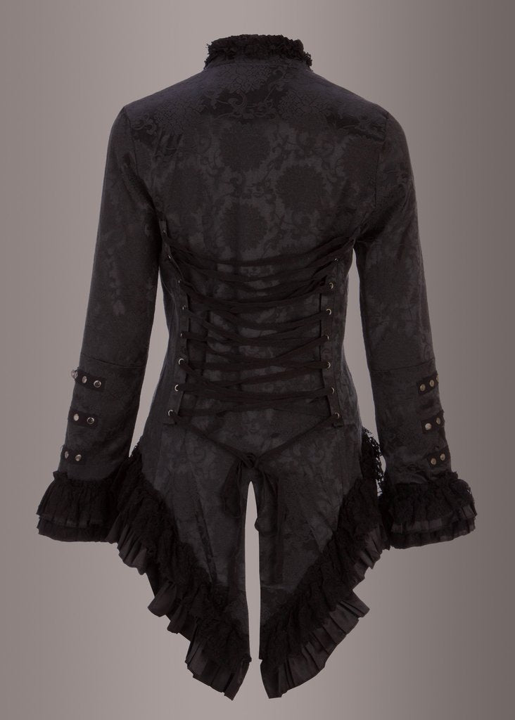 Elegant Black Victorian Jacket with Lace Embellishments