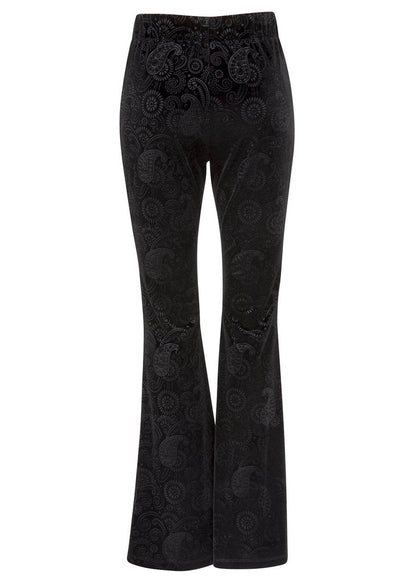 Black Burnout Velvet Satin Lace up Flared Bell Bottom Pants