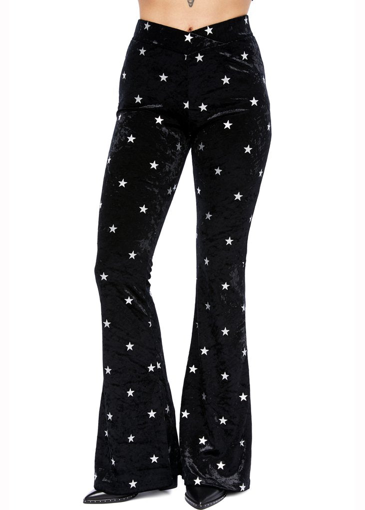 Starlight Black Velvet Flared Bell Bottom Pants