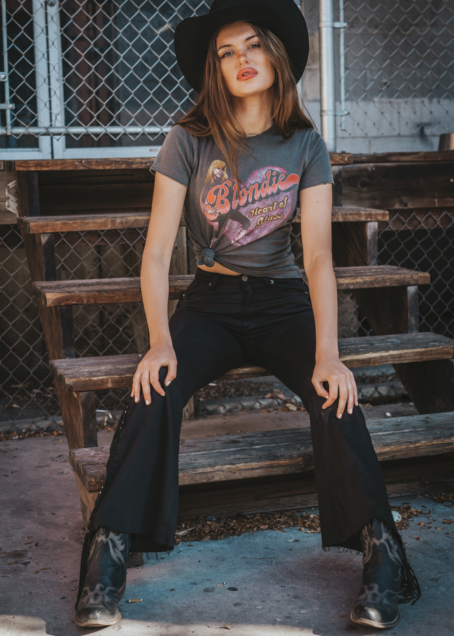 Blondie Heart of Glass Band Womens Shirt by Junk Food Black