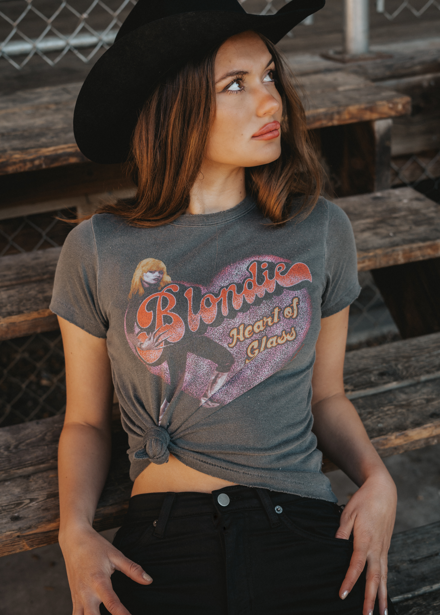 Blondie Heart of Glass Band Womens Shirt by Junk Food Black