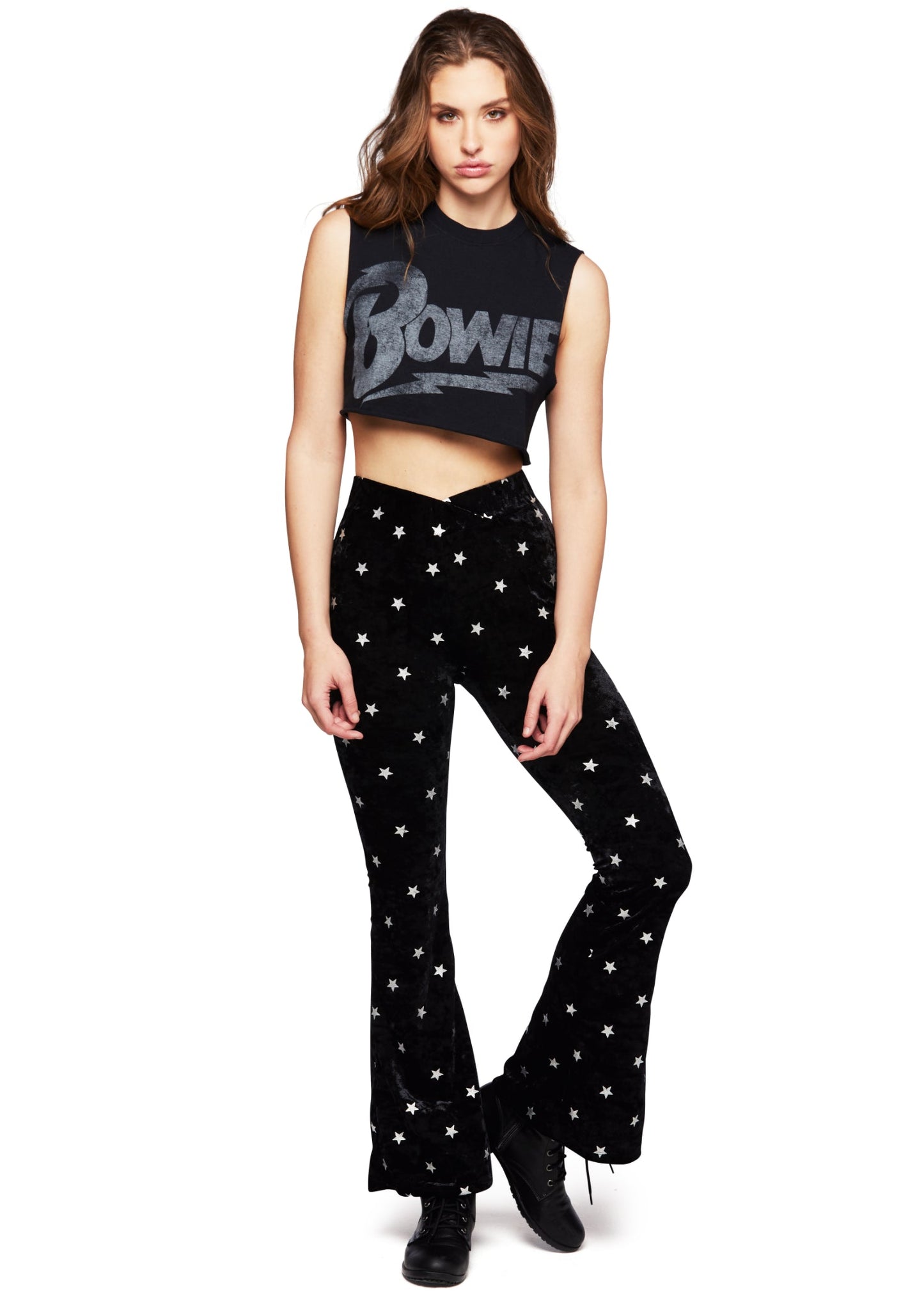 David Bowie Womens Cropped Tee Shirt Black