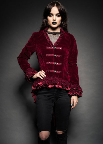 Red Velvet Steampunk Tail Jacket Gothic Coat