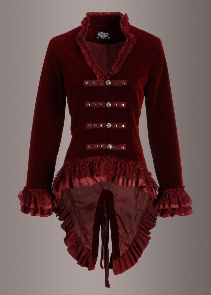 Red Velvet Steampunk Tail Jacket Gothic Coat