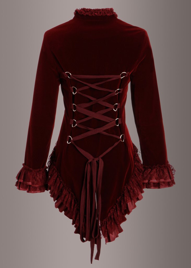 Red Velvet Steampunk Tail Jacket Gothic Coat