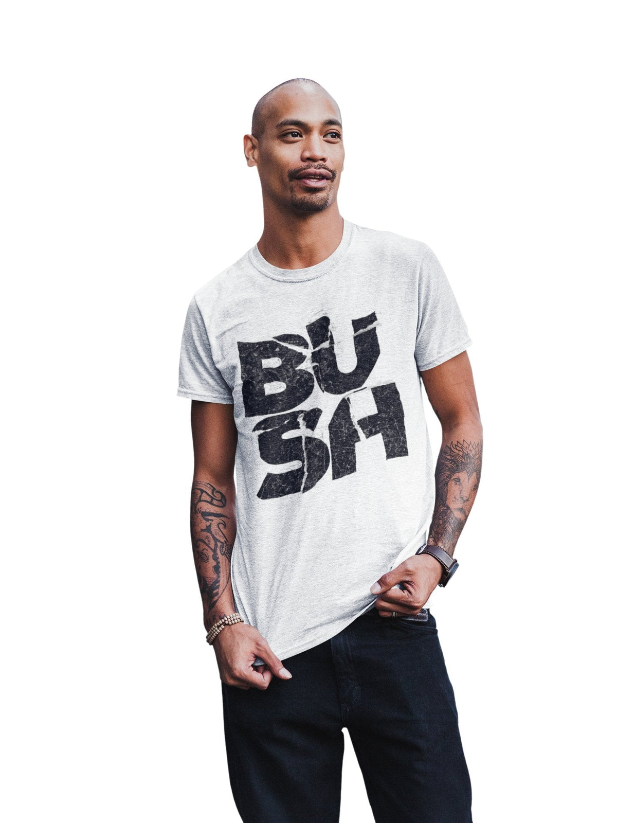Bush Stacked Logo Jumbo Print Officially Licensed Mens T Shirt White