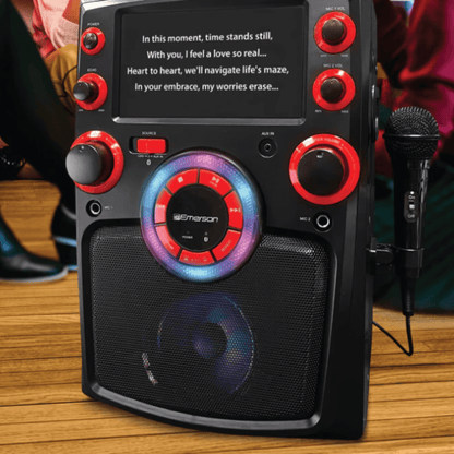 Emerson Portable Bluetooth Karaoke System with 7" LCD Display and Mic Input
