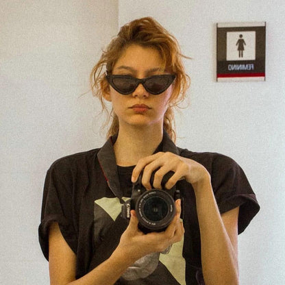 Small Retro Slim Flat Lens Cat Eye Sunglasses - C520