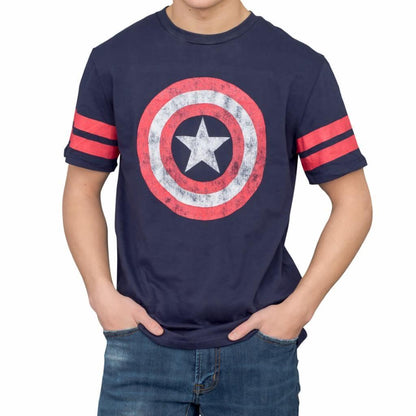 Captain America Distressed Shield Striped Sleeves T-shirt