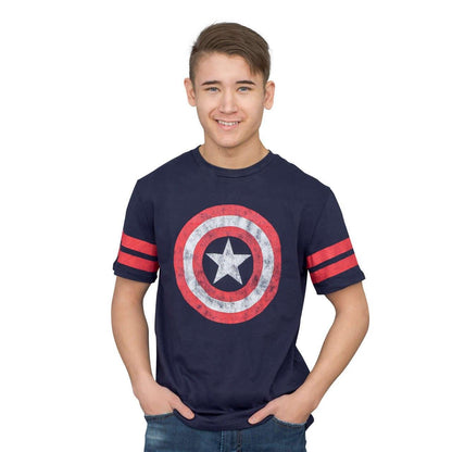 Captain America Distressed Shield Striped Sleeves T-shirt