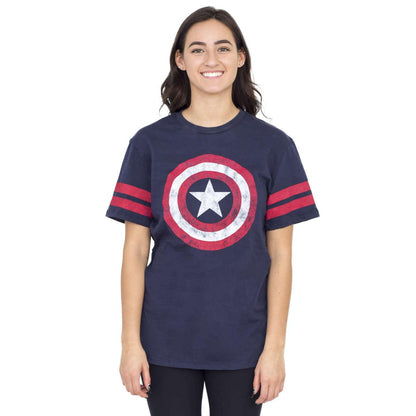 Captain America Distressed Shield Striped Sleeves T-shirt