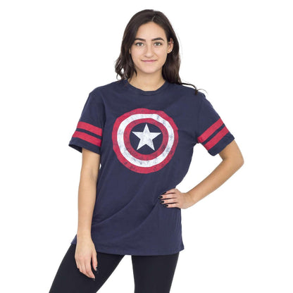 Captain America Distressed Shield Striped Sleeves T-shirt