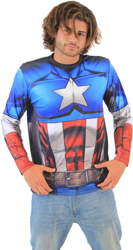 Captain America Sublimated Adult LONG SLEEVE Costume T-Shirt