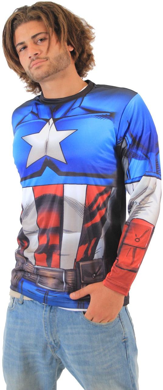 Captain America Sublimated Adult LONG SLEEVE Costume T-Shirt