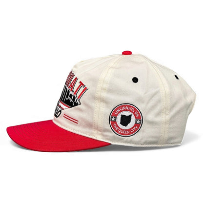 Cincinnati Snapback Hat - The Charlie Hustle (Cream/Red)