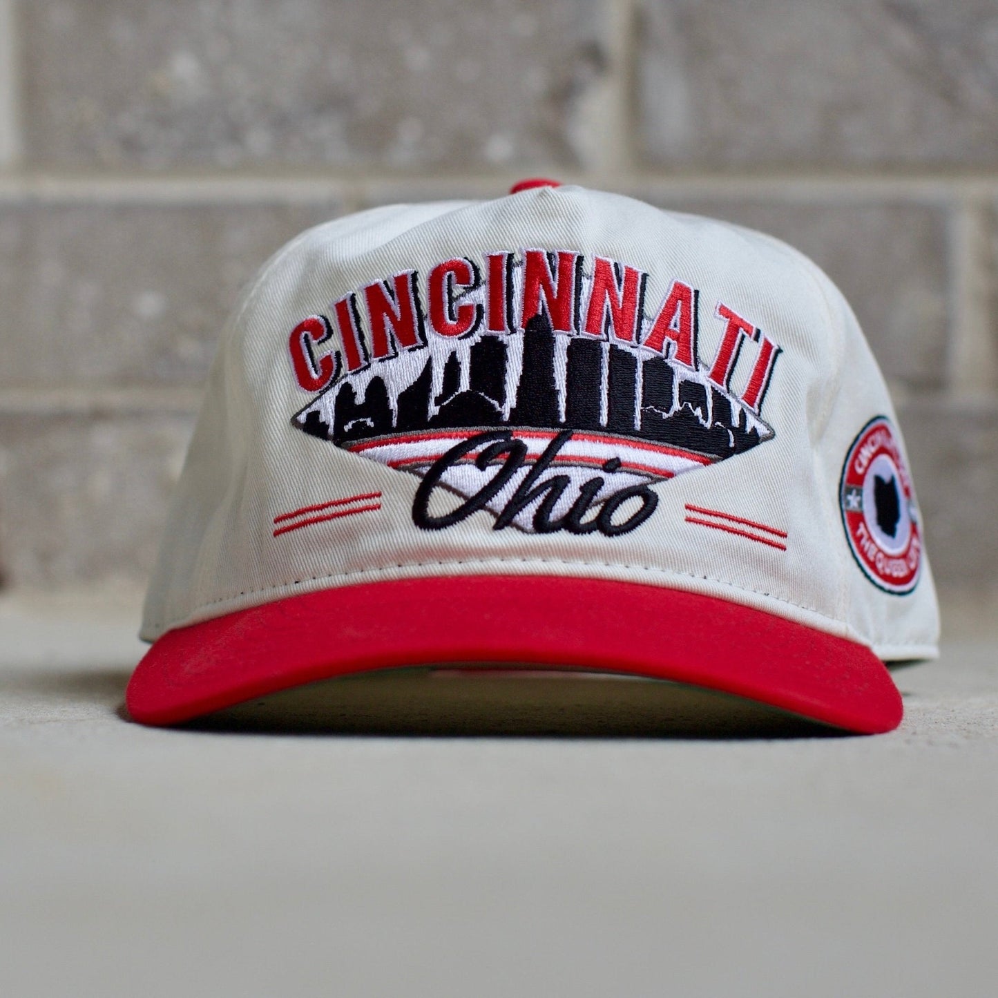 Cincinnati Snapback Hat - The Charlie Hustle (Cream/Red)