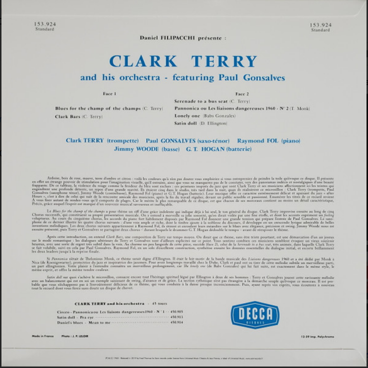 Clark Terry And His Orchestra Featuring Paul Gonsalves (Ltd to 2000) Vinyl Record