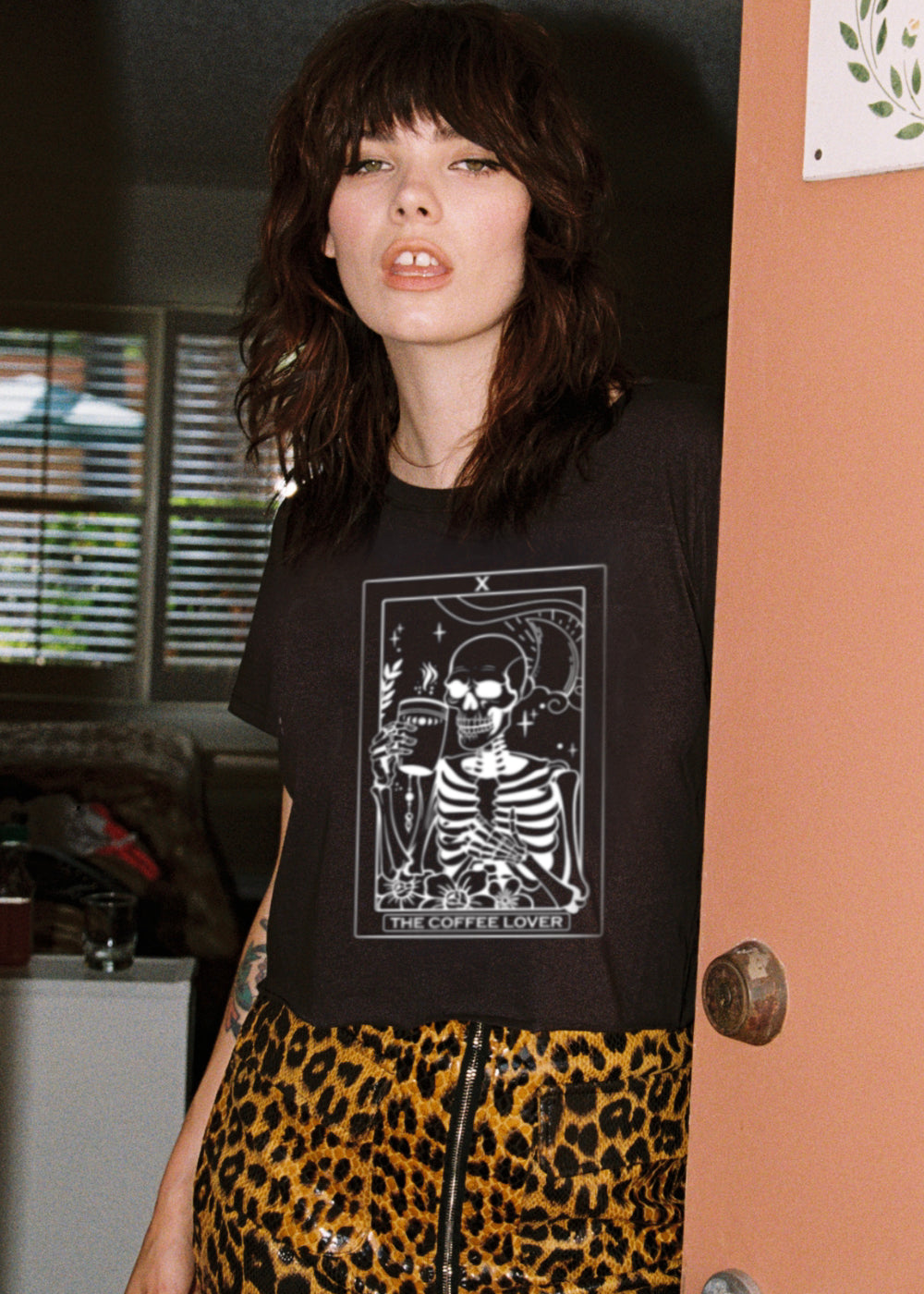 The Coffee Lover Skeleton Tarot Cropped Shirt