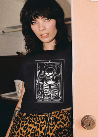 The Coffee Lover Skeleton Tarot Cropped Shirt