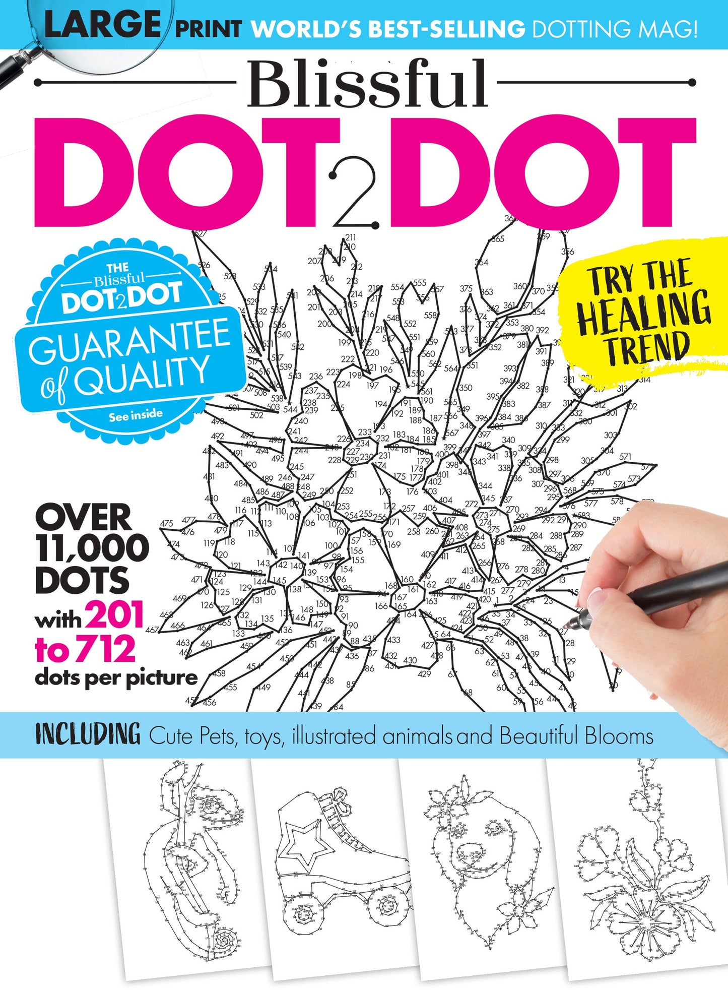 Blissful - Calming Dot To Dot: Large Print, Over 11,000 Dots! Peaceful Images, Cute Pets, Toys, Illustrated Animals & Beautiful Blooms!  Relax, Soothe Your Mind, Connect The Dots, Color & More!