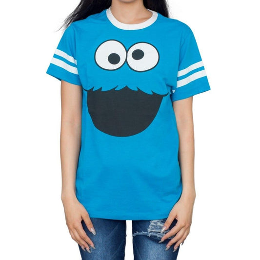 Cookie Monster Face With Striped Seeves T-shirt