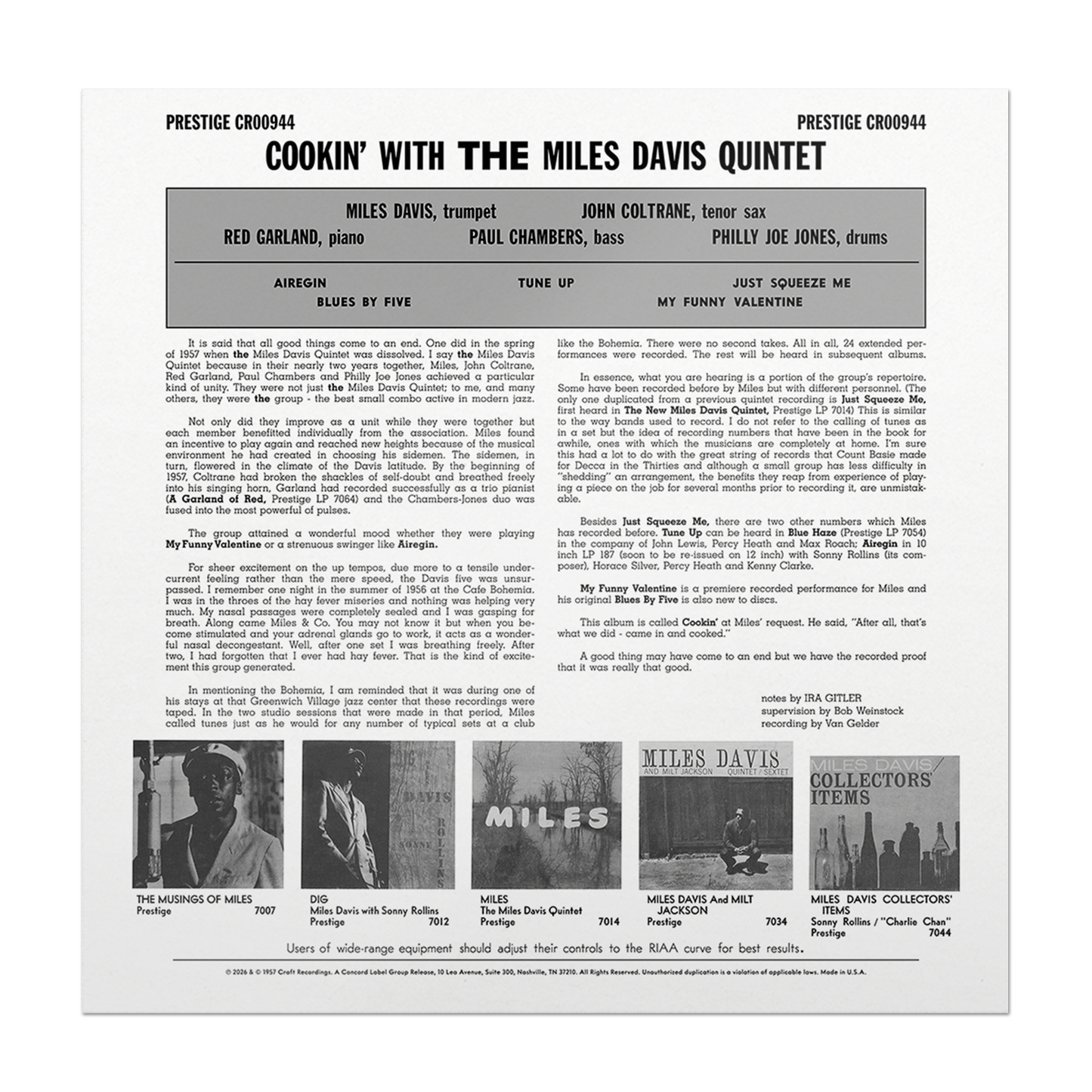 Cookin' With The Miles Davis Quintet (Original Jazz Classics Series) (180g LP) Vinyl Record