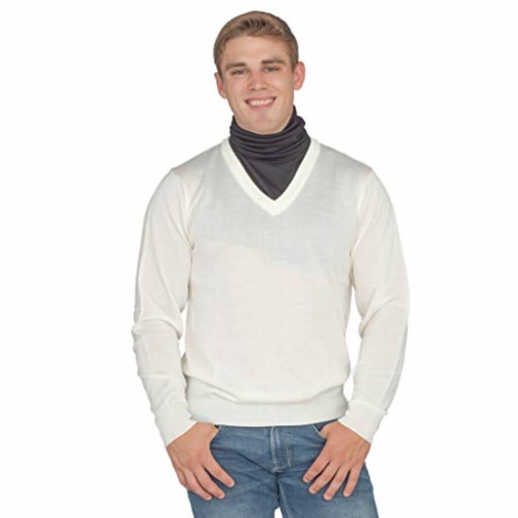Crazy Cousin White V-Neck Sweater with Black Dickey