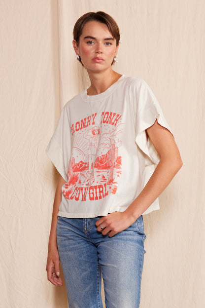 Honky Tonk Cowgirl Crew Neck Womens T Shirt White