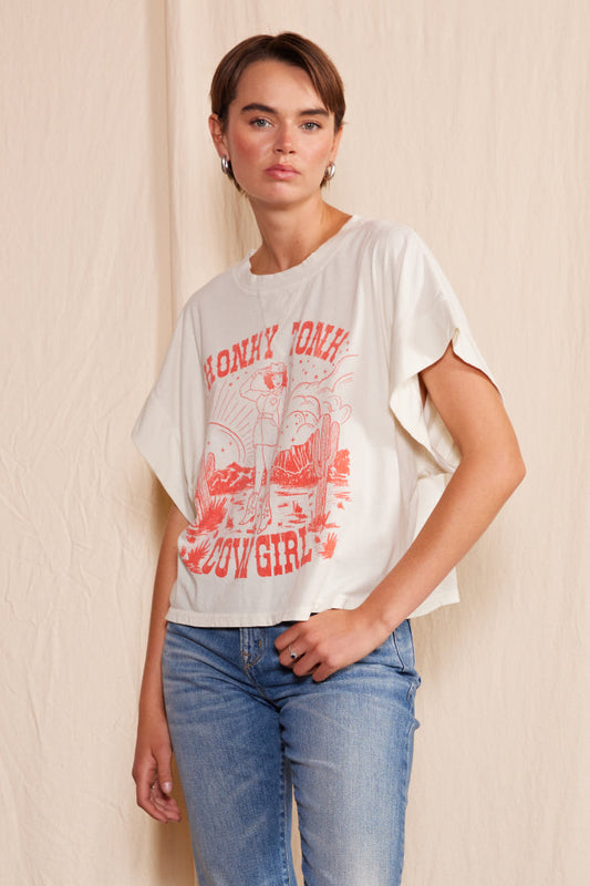 Honky Tonk Cowgirl Crew Neck Womens T Shirt White