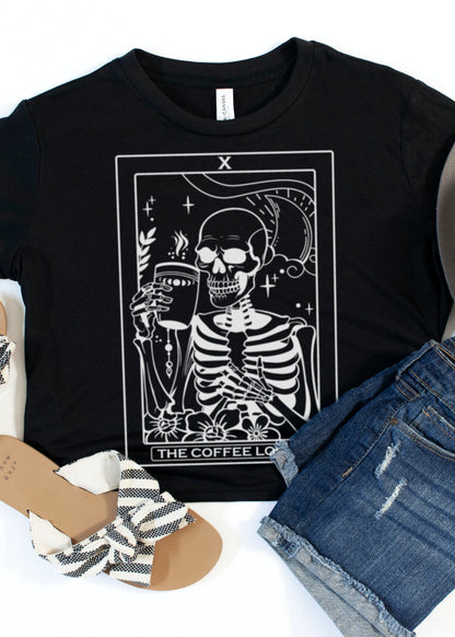 The Coffee Lover Skeleton Tarot Cropped Shirt