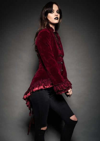 Red Velvet Steampunk Tail Jacket Gothic Coat