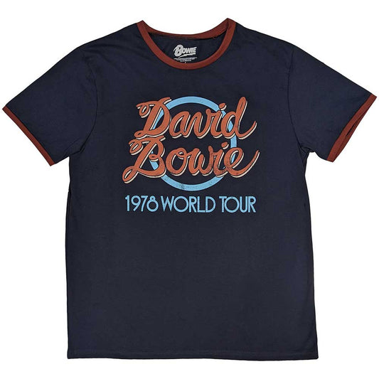David Bowie 1978 World Tour Mens Ringer T Shirt Blue Officially Licensed