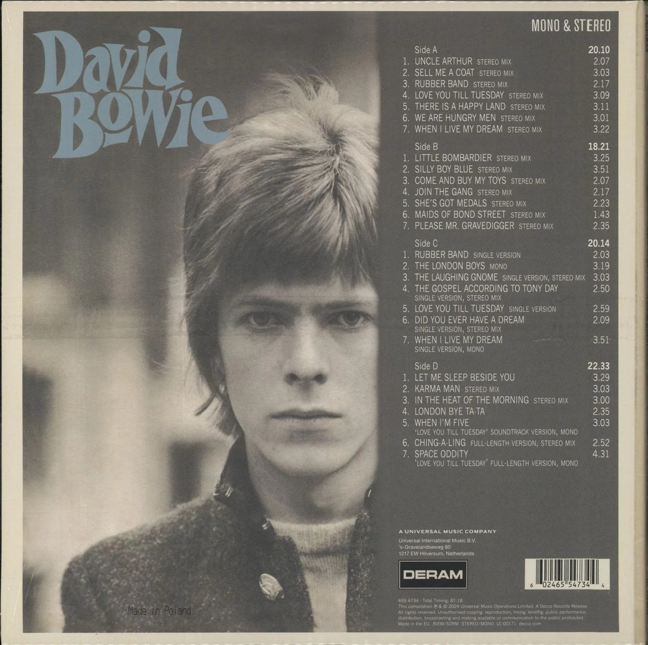 David Bowie (Limited Edition, Cream & Green Swirl Colored Vinyl) (2 Lp's) Vinyl Record
