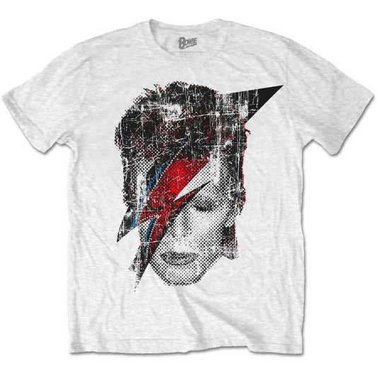 David Bowie Halftone Flash Face T Shirt White Officially Licensed