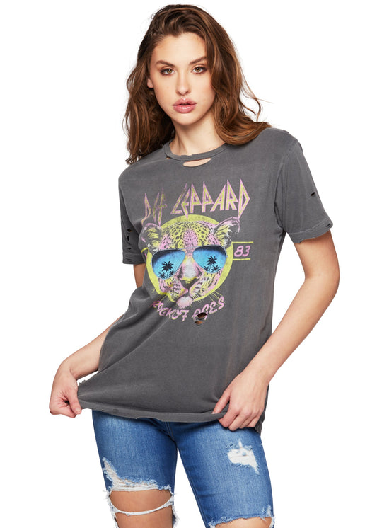 DEF LEPPARD Rock of Ages Neon Cat Band Womens Tee Shirt