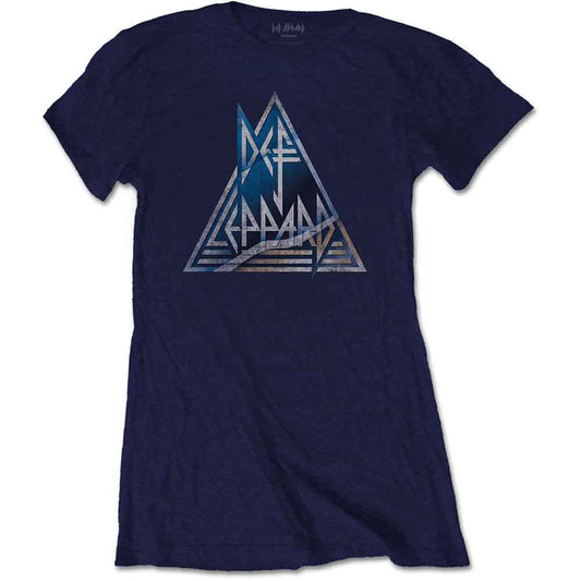 Def Leppard Triangle Logo Officially Licensed Womens T Shirt Blue