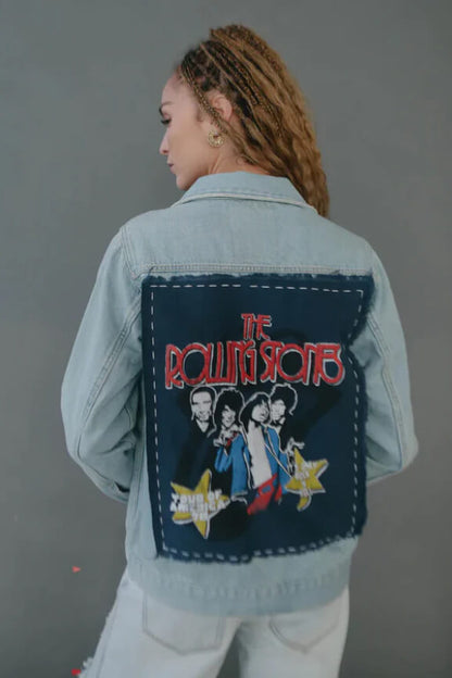 Rolling Stones Hand Stitched Womens Blue Denim Jacket