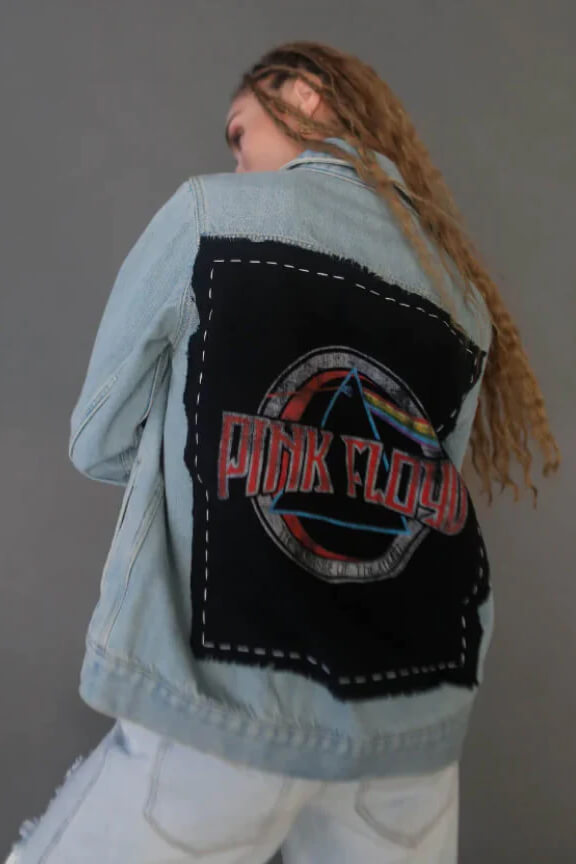 Pink Floyd Hand Stitched Womens Blue Denim Jacket