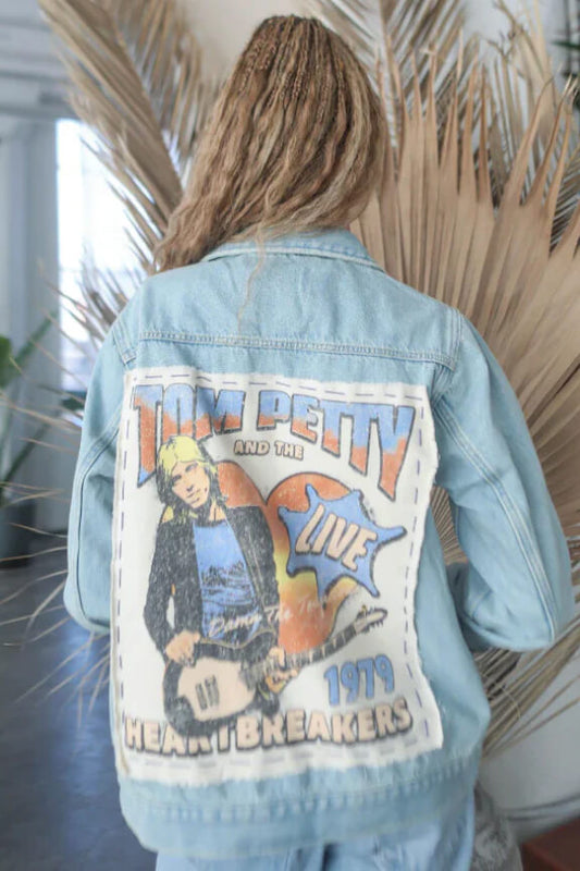 Tom Petty Hand Stitched Womens Blue Denim Jacket