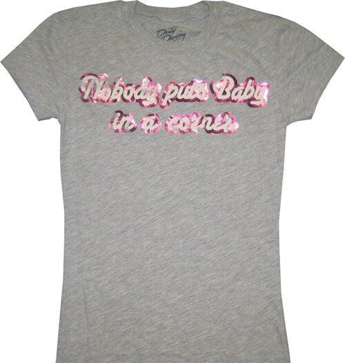 Dirty Dancing Nobody Puts Baby in a Corner Distressed Womens T Shirt Grey