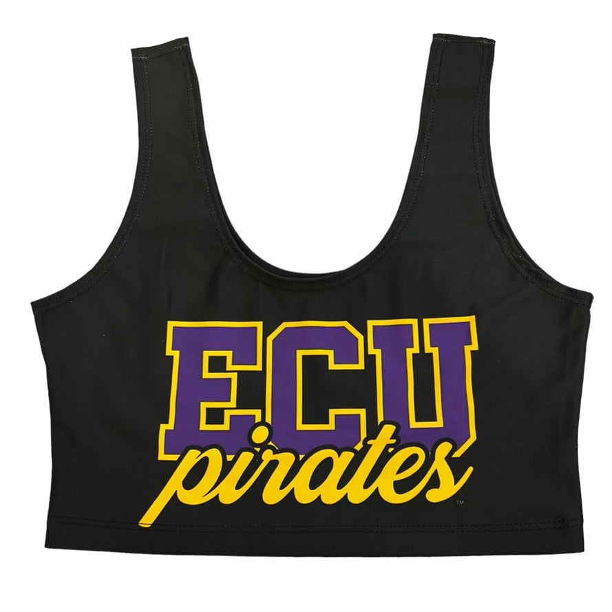 ECU Pirates Black Womens Crop Tank Top Top Officially Licensed
