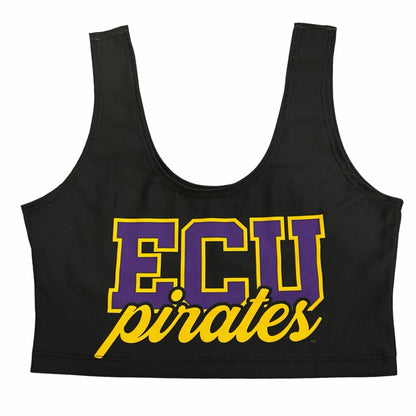 ECU Pirates Black Womens Crop Tank Top Top Officially Licensed