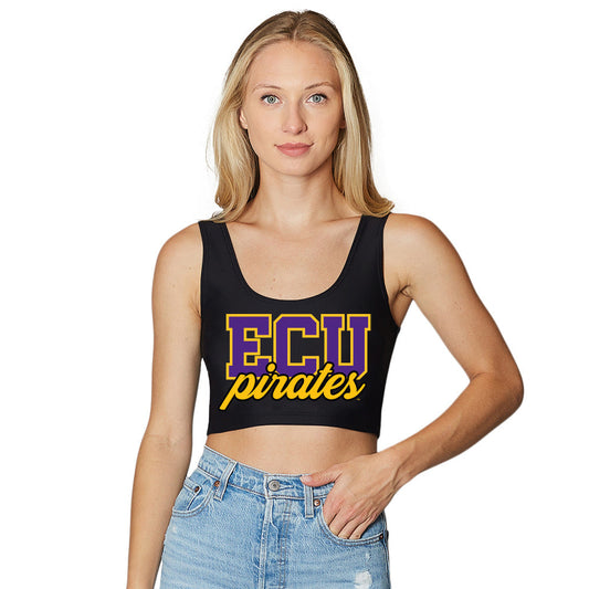 ECU Pirates Black Womens Crop Tank Top Top Officially Licensed