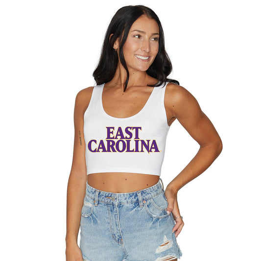 ECU Pirates White Womens Crop Tank Top Top Officially Licensed