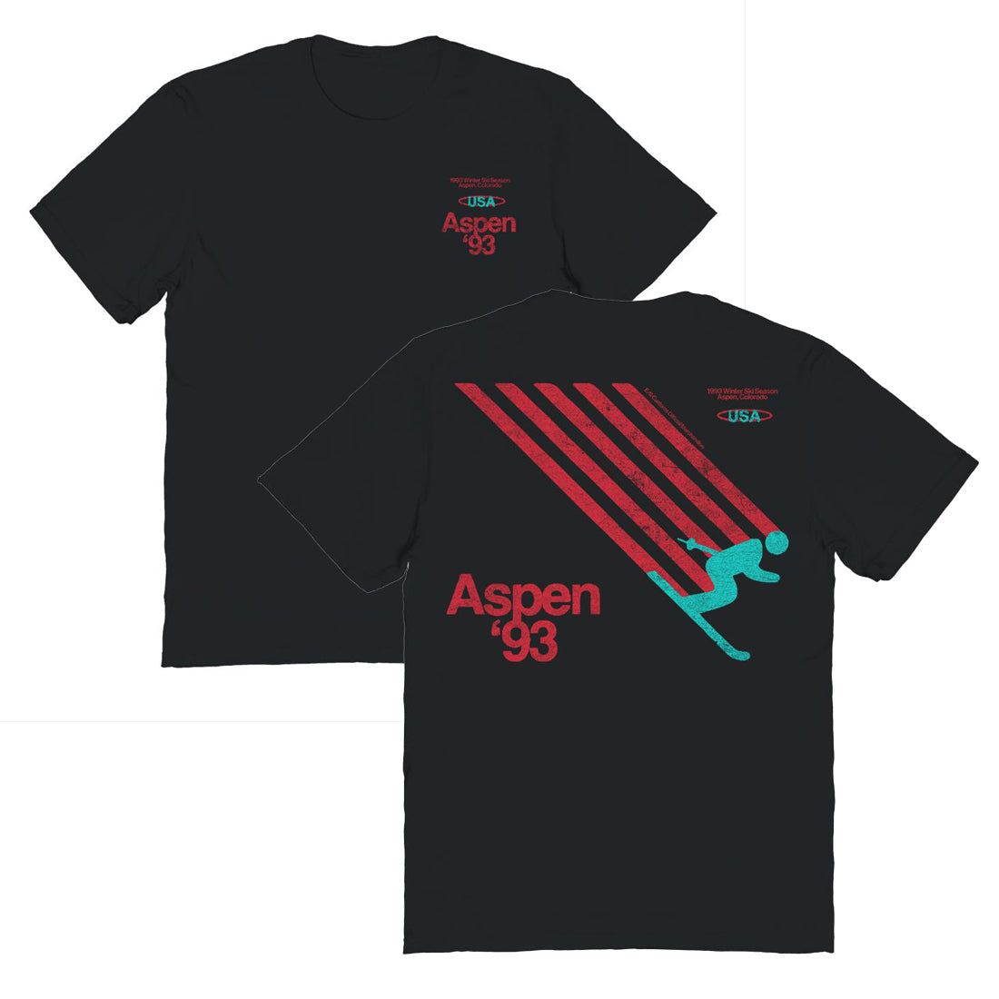 Ski Aspen '93 Front and Back Print Black T-Shirt Officially Licensed