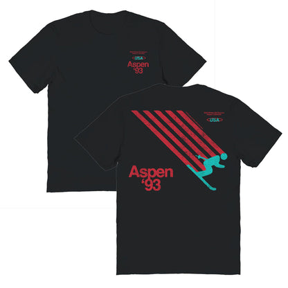 Ski Aspen '93 Front and Back Print Black T-Shirt Officially Licensed