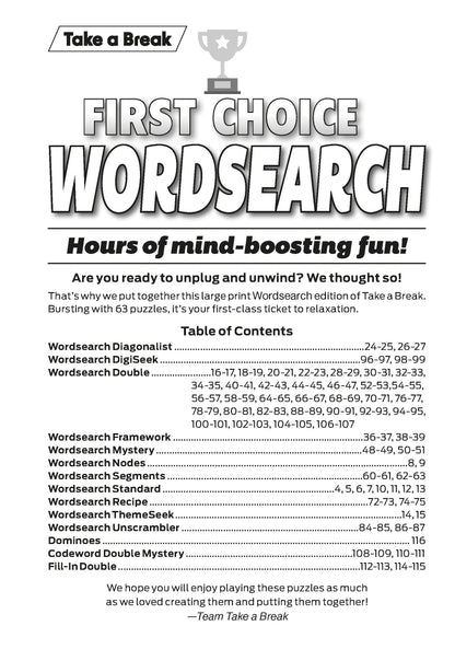 Take a Break - First Choice Word Search 25.02.07: Large Print, Over 100 Puzzles, Word Game Fun For Everyone