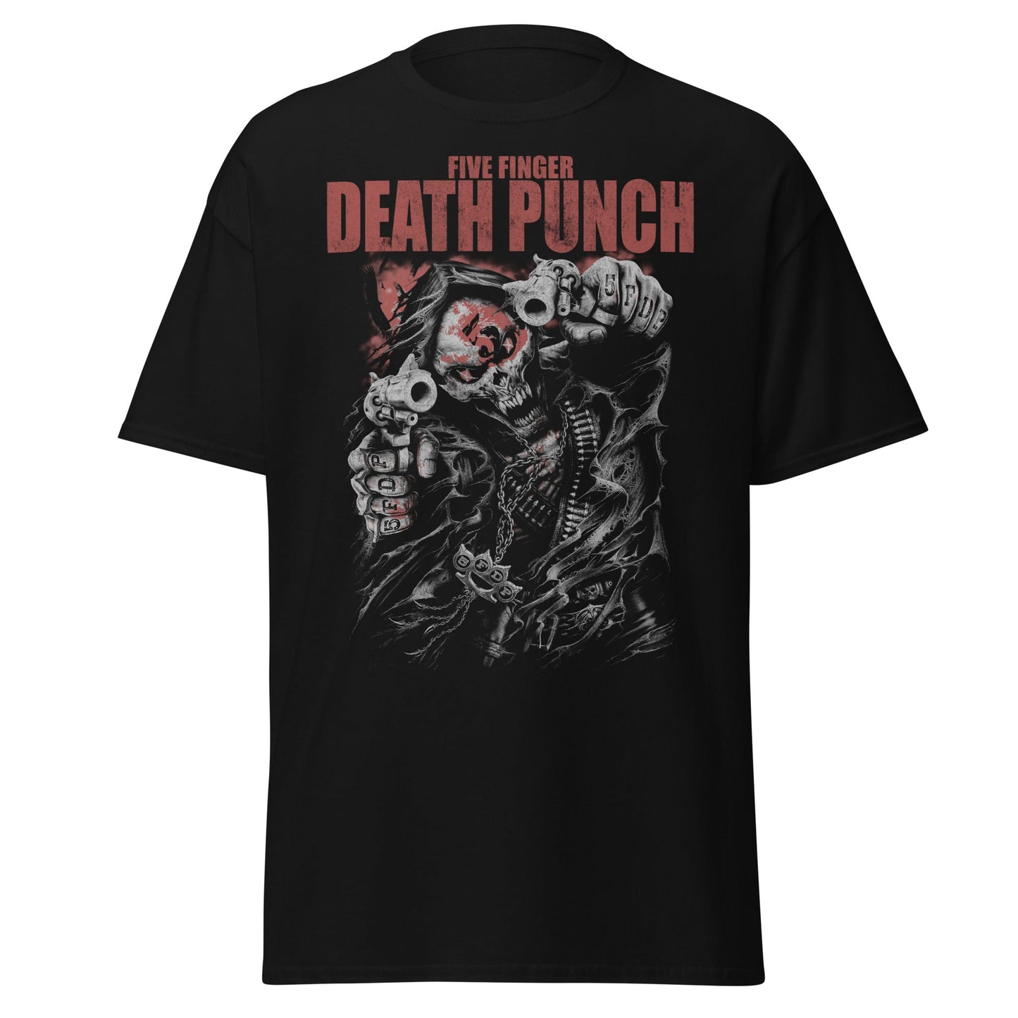 Five Finger Death Punch Both Barrels Jumbo Print Officially Licensed Mens T Shirt Black