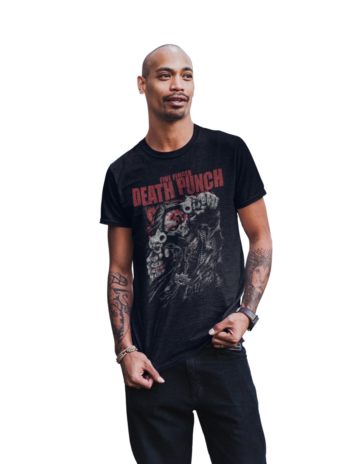 Five Finger Death Punch Both Barrels Jumbo Print Officially Licensed Mens T Shirt Black