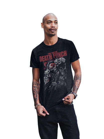 Five Finger Death Punch Both Barrels Jumbo Print Officially Licensed Mens T Shirt Black